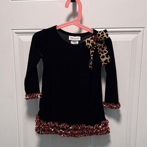Bonnie Jean Black Velvet Top with Leopard Accent